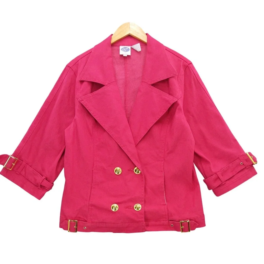 DG2 Diane‎ Gilman Pink Double Breasted Blazer Jacket Buckle Detail Sz M